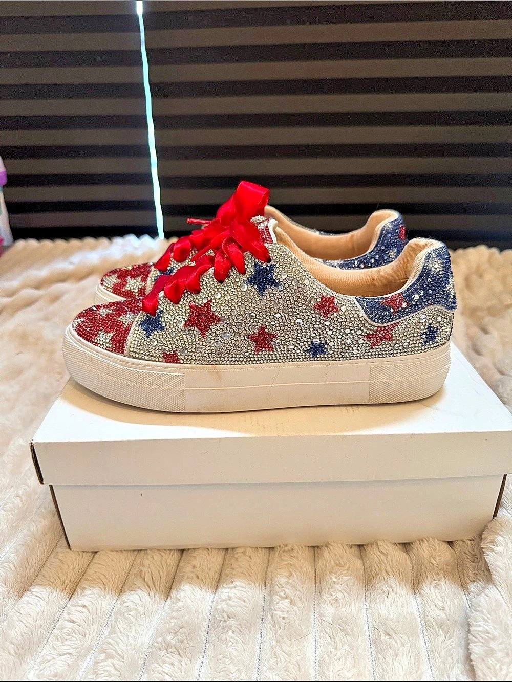 Betsy Johnson Star Print Platform Sneakers in Red, White & Blue, sz.9M